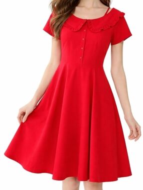 Molly Bracken Mini Dress Ruffle Short Sleeve Midi Casual Red Summer Sundress M
